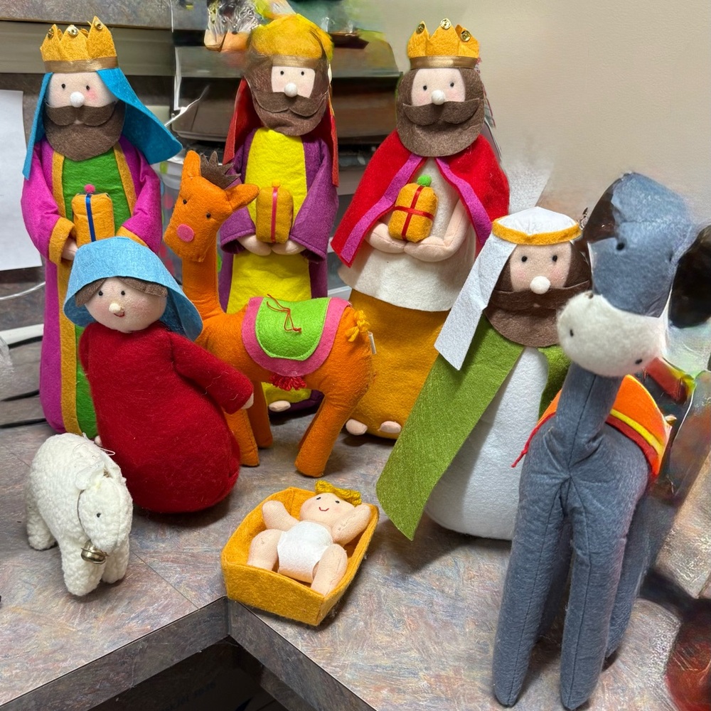 Betsy Cavallo Raz Imports Vibrant Nativity Scene Plush 9 piece Set